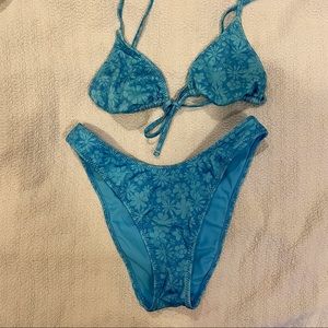 Blue Floral Bikini (Top XS/ Bottoms S)